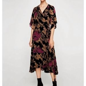 Zara Devor Burnout Velvet Floral midi wrap dress